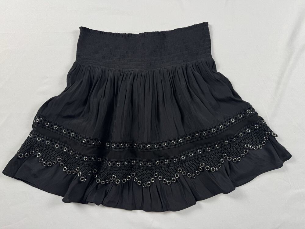Ramy Brook Skirt Sz Small Black Grommet Ruffle Mini Indie Sleaze Boho Goth Y2K
